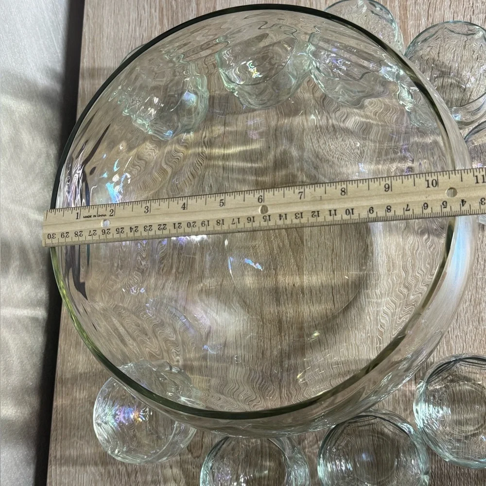 Iridescent Luster Punch Bowl & 10 Cups Mermaid Scales West Virginia Glass